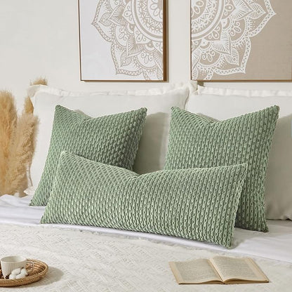 Kevin Textile Spring 20x54 Inch Long Body Lumbar 1 Pack Boho Decorative Throw Pillow Cover Soft Striped Corduroy Rectangle Cushion Case Farmhouse Accent for Living Room Couch Sofa Bed, Sage Green