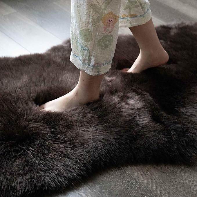 Genuine Sheepskin Rug New Zealand Luxury Lambskin Rug, Natural Fluffy Sheepskin Throw for Bedroom Living Room Children's Room - Premium Area Rug Chair Cover (2×6 Feet, Dark Brown)