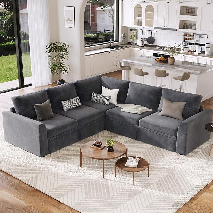 GarveeHome Sectional Sleeper Sofa with Pull Out Bed, Chenille Modular Sectional Sofa U Shaped Couch with Pull Out Couch and Storage Seat & Ottoman, Convertible Couches for Living Room