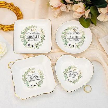 Personalized Couple Jewelry Dish Wedding Gifts for Newlyweds, Custom Mr and Mrs Ring Tray, Engagement Ceramic Ring Holder, Bridal Shower Trinket Plate, Romantic Gift for Husband Wife