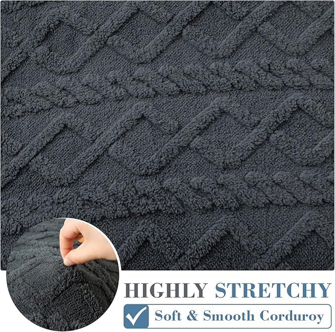 3 Pcs Jacquard Couch Cushion Covers for Sofa Stretch Plush Soft Seat Cover Washable Sofa Slip Covers with Elastic Bottom Modern Boho Furniture Protector for Sectional Slipcovers(Dark Gray)
