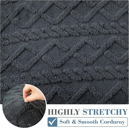 3 Pcs Jacquard Couch Cushion Covers for Sofa Stretch Plush Soft Seat Cover Washable Sofa Slip Covers with Elastic Bottom Modern Boho Furniture Protector for Sectional Slipcovers(Dark Gray)
