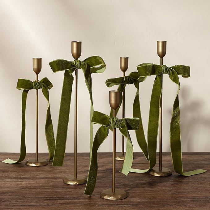 Perfnique Brass Candlestick Holders Set of 3 - Antique Gold Iron Candle Holders for Christmas, Birthday, Wedding, Party, Dining Table, Fireplace Mantel Decor