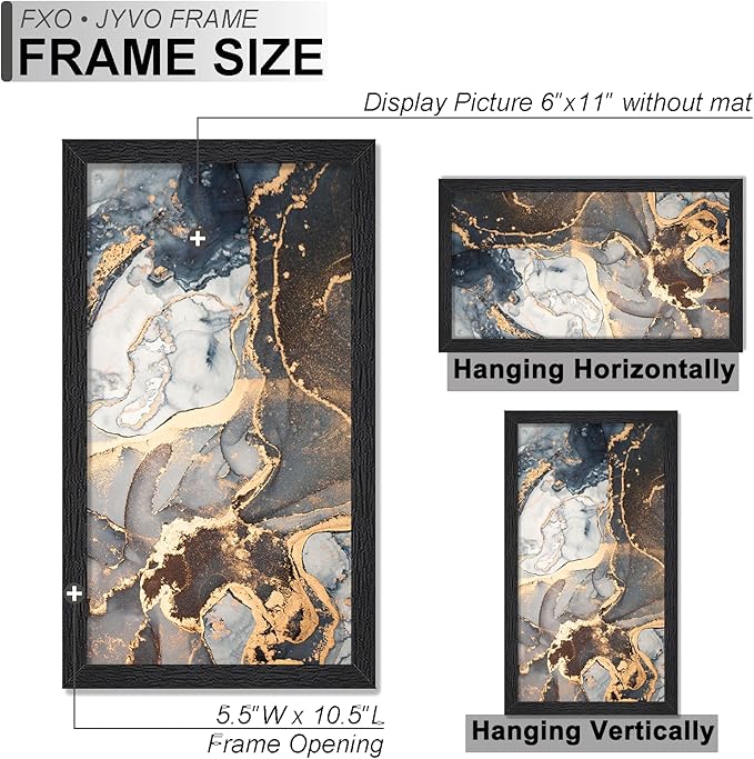 Engineered Wood 6x11 Picture Frame Set of 6, Black Frame for 6 x 11 Inch Picture Poster Photo, Light Weight 6 by 11 Frame with Wood-grain for Wall - 6 Pack/Black/6"x11"