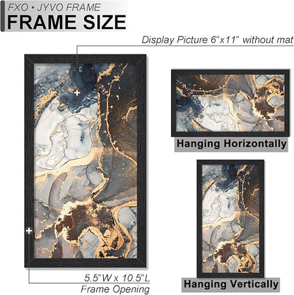 Engineered Wood 6x11 Picture Frame Set of 6, Black Frame for 6 x 11 Inch Picture Poster Photo, Light Weight 6 by 11 Frame with Wood-grain for Wall - 6 Pack/Black/6"x11"