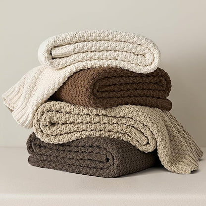 EVERGRACEHOME Chunky Chenille Knit Throw Blanket for Couch, Soft Luxurious Moss Stitch Blankets for Bed, Cozy Decorative Farmhouse Knitted Throws for Sofa, Sand Dune, 50" x 60"