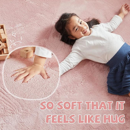 jinchan Solid Plush Area Rug 4x6 Performance Shaggy Washable Rug Indoor Soft Modern Faux Wool Cozy Non Slip Carpet for Living Room Kids Room Bedroom Dining Room Nursery Pink