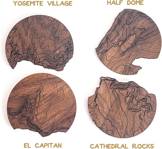 Yosemite National Park Wooden Coasters | El Capitan, Half Dome, Cathedral Rocks, Yosemite Village.