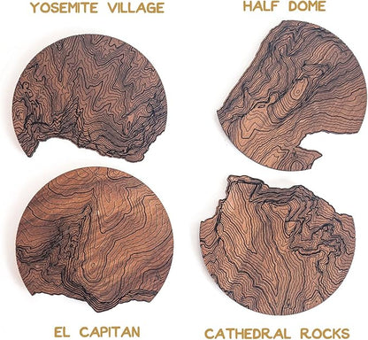 Yosemite National Park Wooden Coasters | El Capitan, Half Dome, Cathedral Rocks, Yosemite Village.