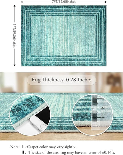 Lahome Modern Abstarct Area Rugs 5x7, Washable Teal 5x7 Bedroom Rug Soft Living Room Rug Non Slip, Low-Pile Indoor Rugs for Living Room Minimalist Floor Carpet for Dining Room Kids Playroom