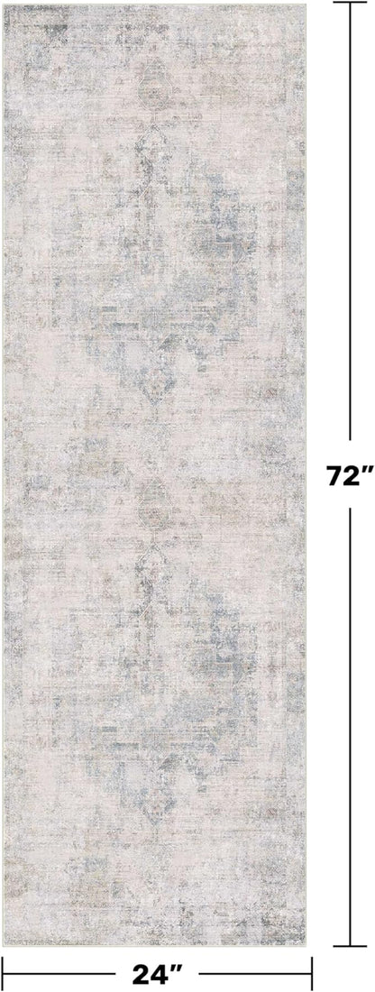 Light Blue 2x6 Non Slip Kitchen Rug Runner - Blue Gray Washable Rug for Bathroom, Hallway, Non Slip with Rubber Backing, Boho Modern Abstract Runner Home Décor
