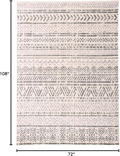 Rugshop Geometric Boho Area Rug – Gray Tribal Pattern, Perfect for Living Room, Bedroom, Dining Room, 6'6" x 9'