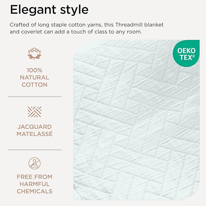 Threadmill Luxury Cotton Blankets for Queen Size Bed |All-Season 100% Cotton Queen Size Blanket | Criss Cross Jacquard Cozy Lightweight, Soft Breathable Coverlet fits Full Size Bed, 90x92 | Light Blue