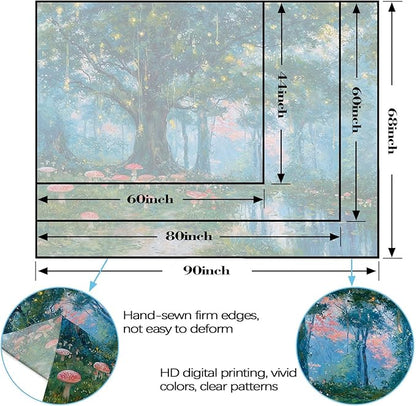 Haibimen Monet Nature Forest Tapestry Wall Hanging Green Tree Mushroom Landscape Tapestries for Bedroom Watercolor Aesthetic Wallpaper Decor for Living Room (forest-1, 80''×60'')