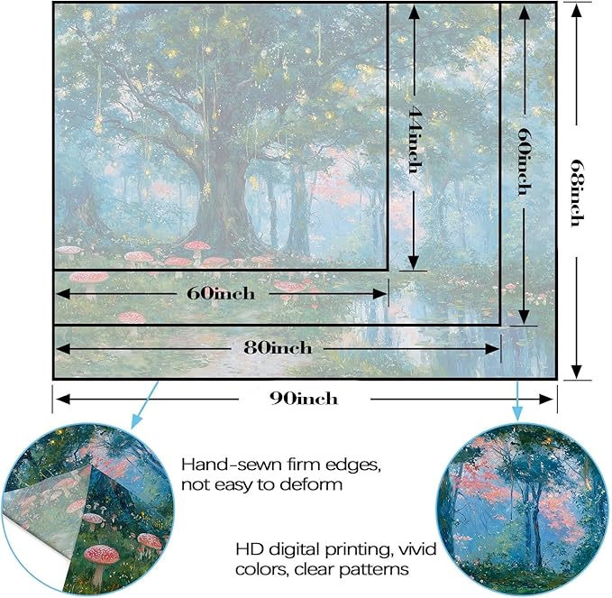Haibimen Monet Nature Forest Tapestry Wall Hanging Green Tree Mushroom Landscape Tapestries for Bedroom Watercolor Aesthetic Wallpaper Decor for Living Room (forest-1, 48''×36'')