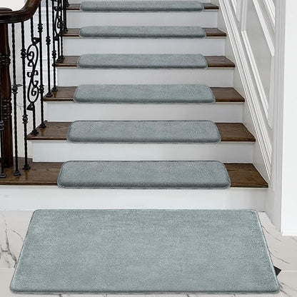 PURE ERA Carpet Stair Tread Landing Mat Area Rug Ultra Plush Shag Soft Non Slip Skid Resistant Tape Free Indoor Doormat Washable Reusable Greenish Gray 2' X 3'