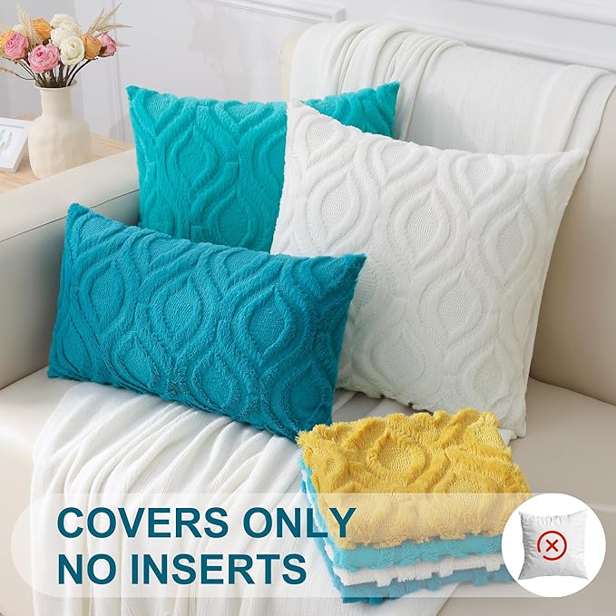 decorUhome Spring Euro Sham Throw Pillow Covers 22x22 Inch Set of 2, Soft Plush Faux Wool Teal Solid Couch Pillow Covers, Accent Farmhouse Neutral Square Pillow Cases for Sofa Bed Living Room