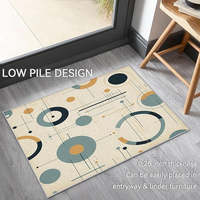 Mid Century Modern Rugs 8x10 - Mid Century Carpet, 3x4 Rug, Abstract Rug & Home Decor, Geometric Circle Area Rug & Room Decor, Washable Non Slip Anti Skid Rugs