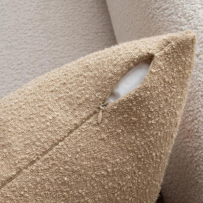 MIULEE Boucle Throw Pillow Covers 18x18 Inch Set of 2 Khaki Faux Leather Textured Decorative Pillow Cases Boho Farmhouse Accents Cushion Covers for Couch Bed Livingroom Home Decor