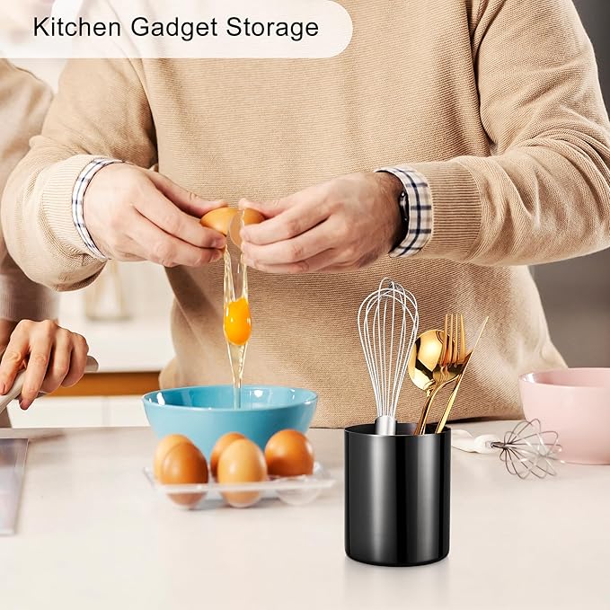 Black Pen Holder for Desk, 304Stainless Steel Pencil Cup,Pen Pot,Makeup Brush Holder, Desktop Accessory Stationery Organizer