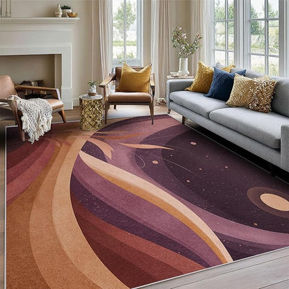Boho Style Rug, 5x7 Area Rugs Abstract Textured Leaf Moon Pattern for Living Room, Bedroom, Boho Style Home Decor Accessories Indoor Carpet, Non Slip & Machine Washable