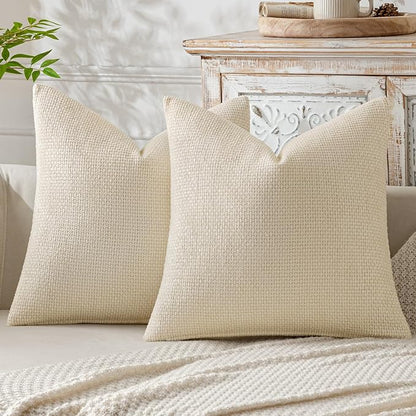 MIULEE Pack of 2 Couch Throw Pillow Covers 16x16 Inch Neutral Cream Modern Boho Accent Decorative Pillow Covers Soft Chenille Farmhouse Cushion Covers for Home Decor Bed Sofa Living Room