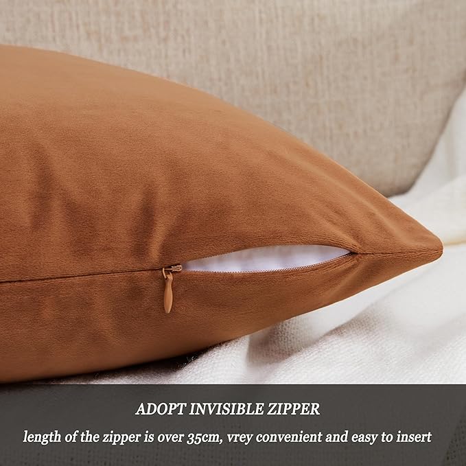 GIGIZAZA Throw Pillow Covers 22x22 Inch Dark Burnt Orange Velvet Pillows Decorative Covers Pack of 2 for Sofa Pillowcase Cushion Covers