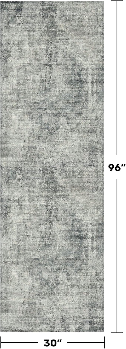 2'6"x8' Hallway Runner Rugs Non Slip, Modern 8ft Long Rug for Kitchen Floor, Entrance, Farmhouse Medallion Abstract Indoor Décor, Low Pile Stain Resistant (Slate Blue)