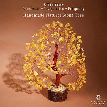 Crystal Tree Gifts for Women, Chakra Healing Citrine Crystals Handmade Tree of Life for Home and Office Desk Decoration, Reiki Healing, Good Luck, Positive Energy, Money, Birthday Gifts