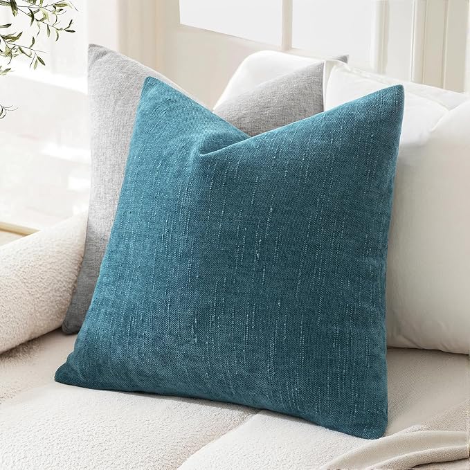MIULEE Pack of 2 Decorative Throw Pillow Covers Soft Chenille Throw Pillows Solid Textured Cushion Covers for Couch Sofa Bedroom Living Room 20x20 Inch, Teal Blue