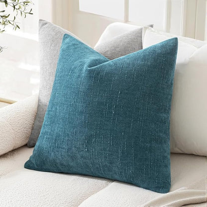 MIULEE Pack of 2 Decorative Throw Pillow Covers Soft Chenille Throw Pillows Solid Textured Cushion Covers for Couch Sofa Bedroom Living Room 20x20 Inch, Teal Blue