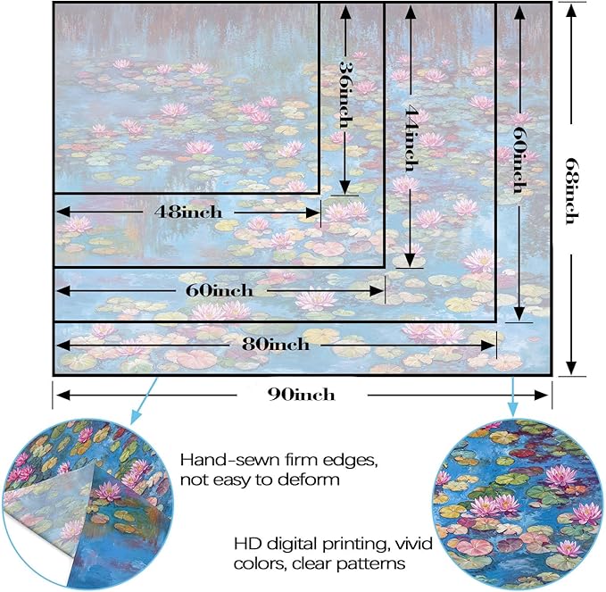 kampdream Landscape Tapestry, Scenery Art Wall Tapestries, Nature Wall Decor for Bedroom Living Room Backdrop Blue Impressionist Pond Lotus 60×80 inches