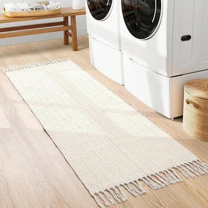 Lahome Boho Kitchen Runner, 2x6 Laundry Room Rug Lightweight Runners for Hallways Washable Runner Rug with Tassels, Farmhouse Cotton Beige Throw Rugs Non Shedding Carpet for Entryway Bathroom