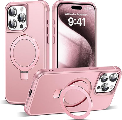 Compatible with iPhone 15 Pro Case with Invisible Magnetic O-Ring Stand Military-Grade Case for iPhone 15 Pro 6.1" [Compatible with Mag-Safe][Great Grip Feeling], Rose Gold