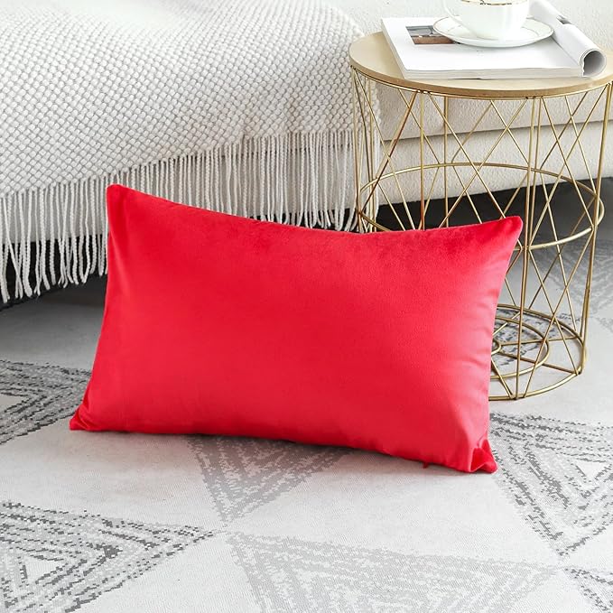 Artscope Luxury Velvet Pillow Covers Decorative Rectangle Pillowcases Soft Solid Cushion Cases for Couch Sofa Bedroom Car Decor 16x24 Inch Red