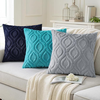 decorUhome Spring Euro Sham Throw Pillow Covers 26x26 Inch Set of 2, Soft Plush Faux Wool Navy Blue Solid Couch Pillow Covers, Accent Farmhouse Neutral Square Pillow Cases for Sofa Bed Living Room