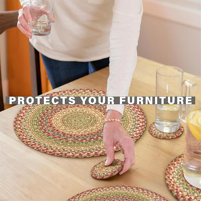 Homespice Azalea Jute Woven Round Placemats Set of 6, 15", Warm Country Primitive Decor, Multicolor Table Mats - Vibrant Colors, Durable, Easy to Clean and Protects Furniture