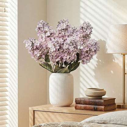 Fake Hydrangea Silk Flowers with Stems,Faux Hydrangea Artificial Flowers Purple for Home Wedding,Dried Hydrangea Artificial Flowers Bouquet Vase Decor 24"（Light Purple ） 8pcs No Vase