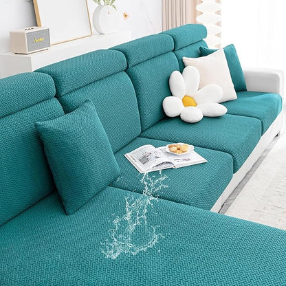 Smiry Waterproof Couch Cushion Covers, Stretch Jacquard Thick Sofa Cushion Covers, Washable Seat Slipcover Elastic Furniture Protector for Pets, Kid (Back Cover M, Peacock Green)