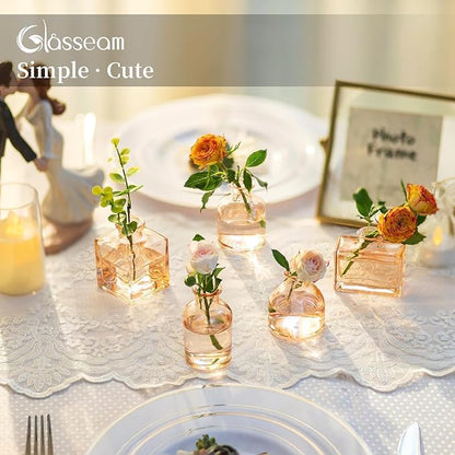 Glasseam Bud Flower Vases in Bulk: 40 Glass Cute Small Vases for Centerpieces Vintage Mini Wedding Birthday Party Table Centerpieces Tiny Baby Shower Dining Room Decoration Champagne
