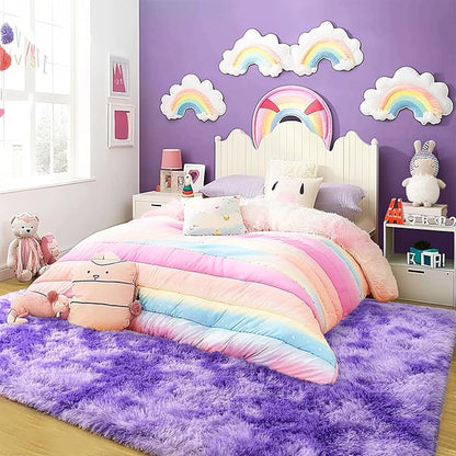 Super Fluffy Rug for Bedroom, 4x6 Shag Fuzzy Area Rug for Living Room Bedroom, Plush Soft Carpet for Girls Boys Kids, Non Slip Throw Rugs for Dorm, Modern Home Decor Aesthetic, Tie-Dyed Purple