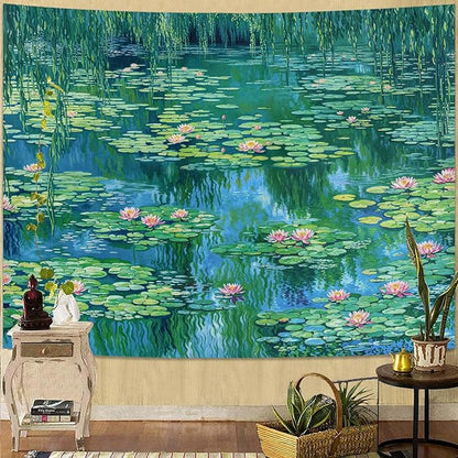 kampdream Landscape Tapestry, Scenery Art Wall Tapestries, Nature Wall Decor for Bedroom Living Room Backdrop Impressionist Pond Lotus 44×60 Inches
