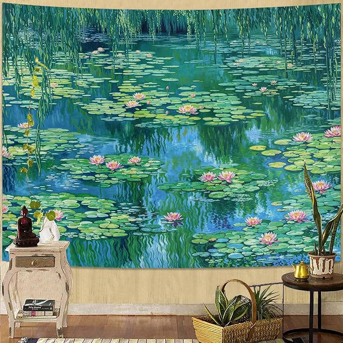 kampdream Landscape Tapestry, Scenery Art Wall Tapestries, Nature Wall Decor for Bedroom Living Room Backdrop Impressionist Pond Lotus 36×48 inches