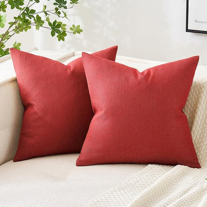 MIULEE Pack of 2 Decorative Linen Burlap Pillow Covers Farmhouse Accent Pillowcases for Sofa Car Couch Bedroom Living Room Decor 20x20 Inch Christmas Red