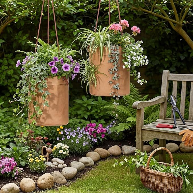 2 Pcs Waxed Canvas Hanging Planter 6'' Sphere Dijon Yellow Hanging Basket Flower Pot Floor Plant Holder Decorative Container for Indoor Outdoor Plants