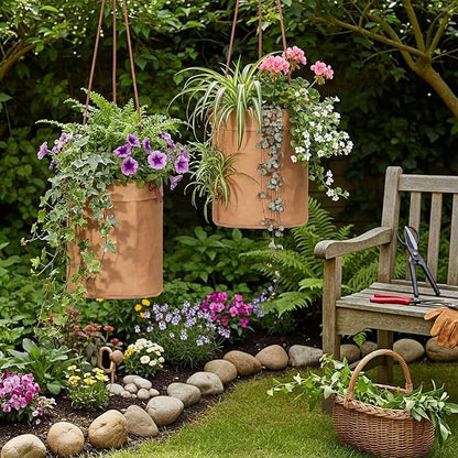 2 Pcs Waxed Canvas Hanging Planter 6'' Sphere Dijon Yellow Hanging Basket Flower Pot Floor Plant Holder Decorative Container for Indoor Outdoor Plants
