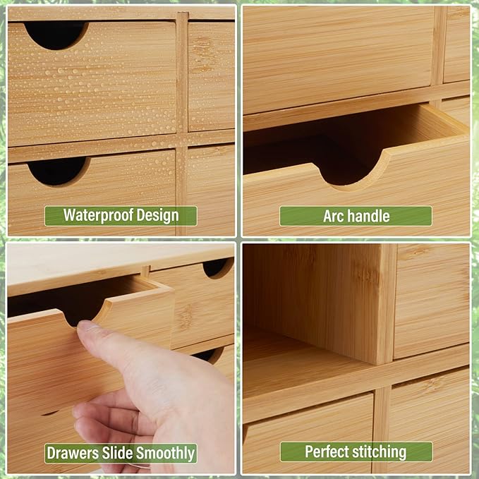 Bamboo Desk Organizer With Drawers Countertop Drawers 4 Drawers Counter Storage Box Corner Desk Organizer for Home Office No Assembly Required