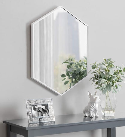 Kate and Laurel Rhodes Modern Hexagon Wall Mirror, White, 31x22-Inches