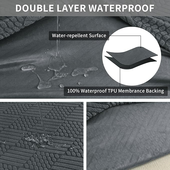 Easy-Going Waterproof Couch Cushion Covers for Couches and Sofas, Stretch Jacquard Sofa Seat Cover Replacement for Dogs, Pets&Kids, Durable Furniture Protector for Oversized Sofa Cushions, Dark Gray