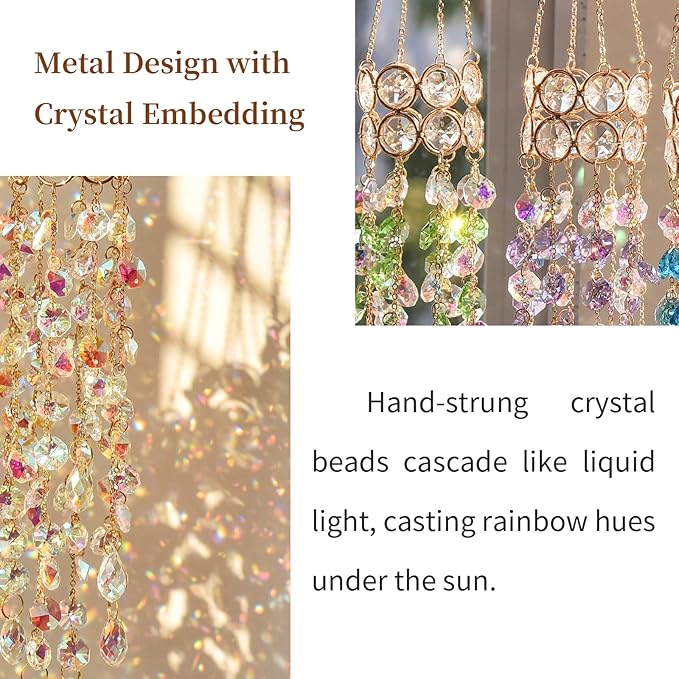 Hanging Window Garden Crystal Sun Catcher, Gold-Plated Sun Catcher for Indoor and Outdoor Decoration, Light Catcher, Party Crystals (Blue)